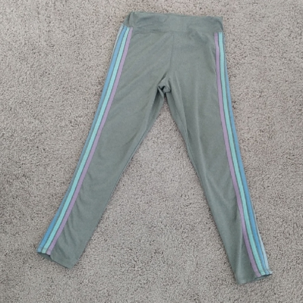 Girls' Gray Leggings with Pastel Side Stripes